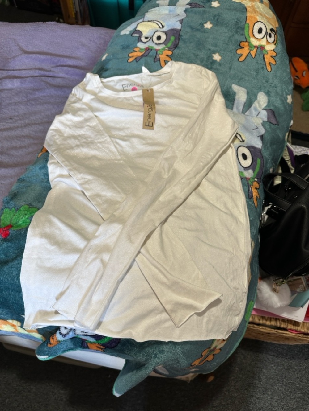 Energie White Long-Sleeve Shimmer Tee